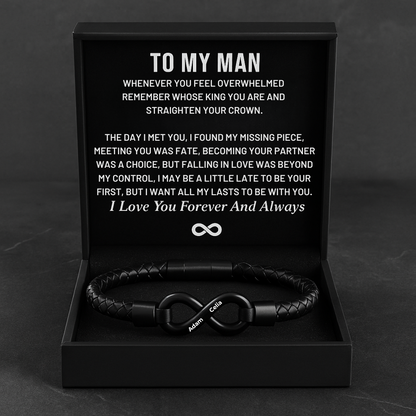 Personalized Infinity Bracelet 100% Handmade - "To My Man"